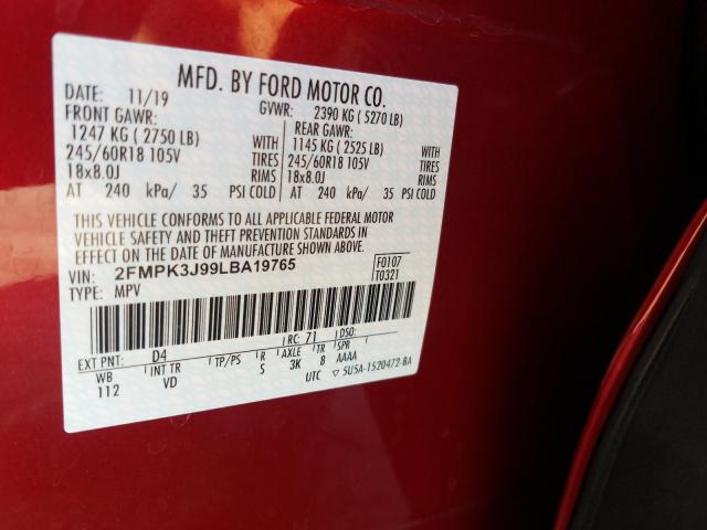 2020 FORD EDGE SEL 2FMPK3J99LBA19765