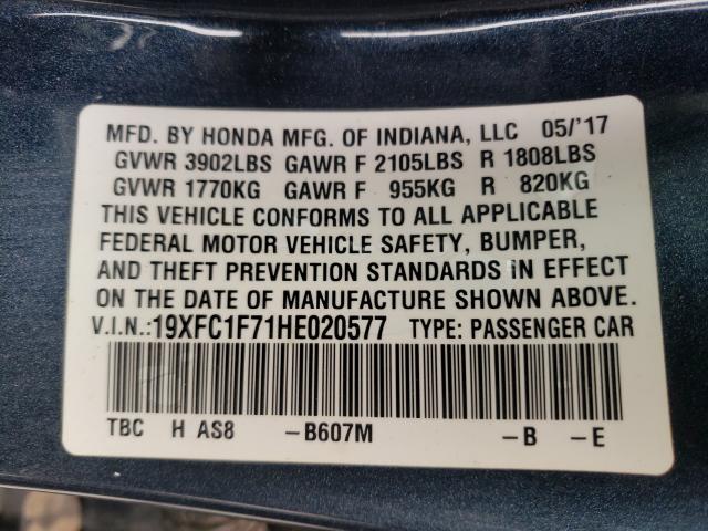 2017 HONDA CIVIC EXL 19XFC1F71ME020577