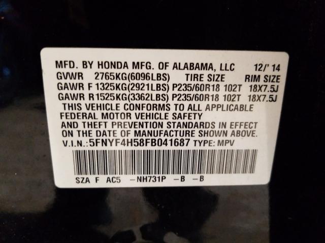 2015 HONDA PILOT EXL 5FNYF4H58FB041687