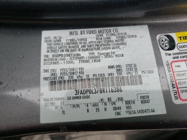 2011 FORD FUSION HYB 3FADP0L37BR116386