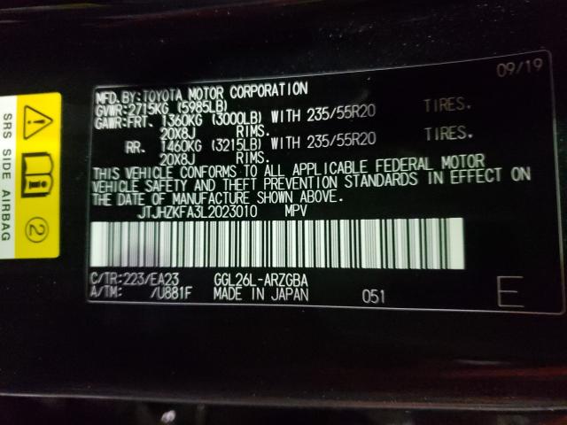 2020 LEXUS RX 350 L JTJHZKFA3L2023010