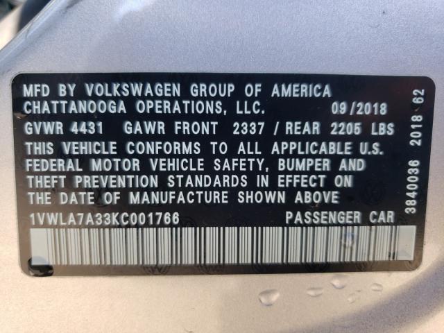 2019 VOLKSWAGEN PASSAT WOL 1VWLA7A33KC001766