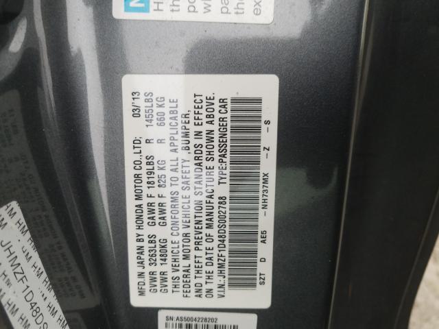 2013 HONDA CR-Z JHMZF1D48DS002788