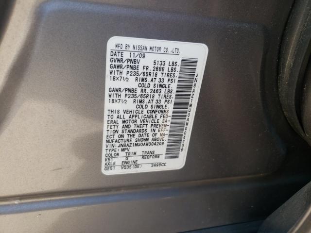 2010 NISSAN MURANO S JN8AZ1MU0AW004209