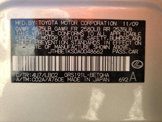 2010 LEXUS GS 350 JTHBE1KS0A0048662