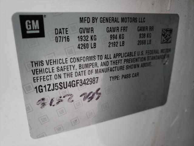2016 CHEVROLET MALIBU HYB 1G1ZJ5SU4GF342987