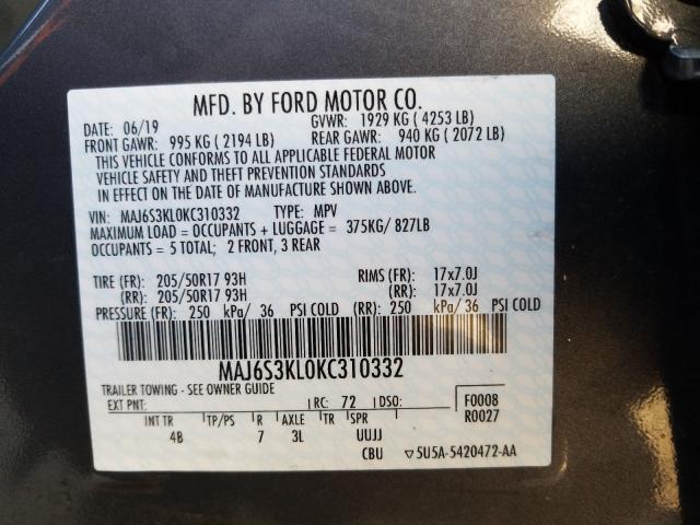 2019 FORD ECOSPORT T MAJ6S3KL0KC310332
