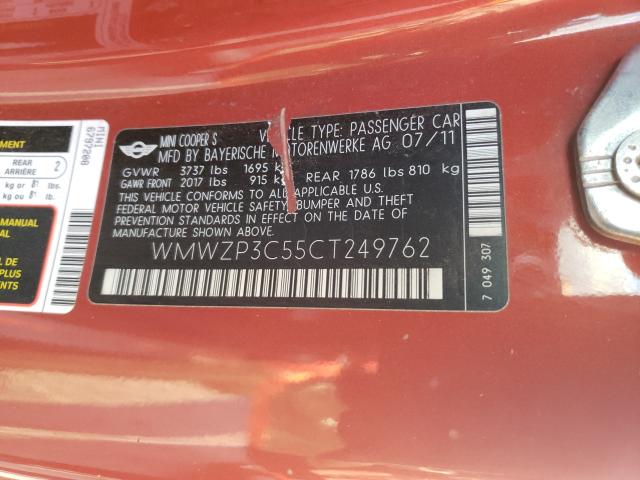 2012 MINI COOPER S WMWZP3C55CT249762