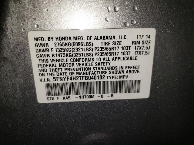 2015 HONDA PILOT LX 5FNYF4H27FB040102