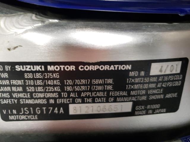 2001 SUZUKI GSX-R1000 JS1GT74A812106651