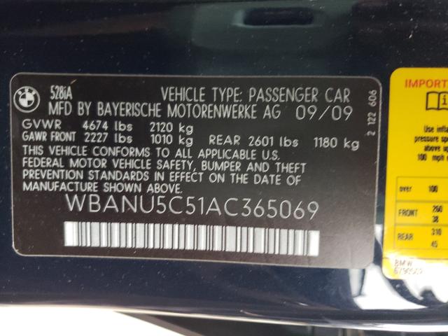2010 BMW 528 I WBANU5C51AC365069