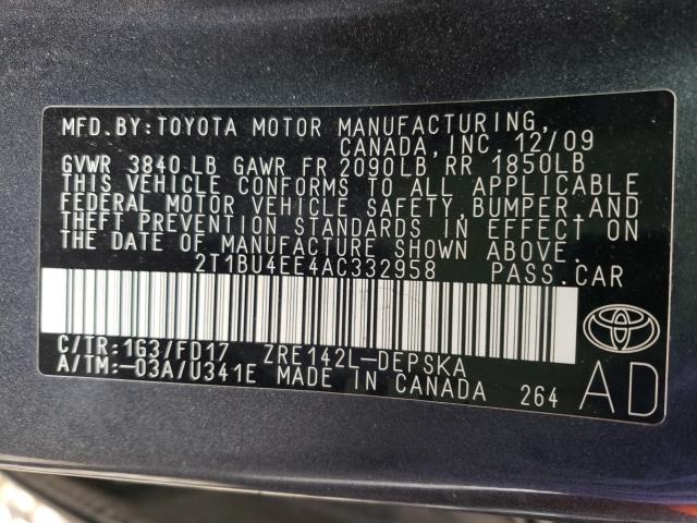 2010 TOYOTA COROLLA S 2T1BU4EE4AC332958