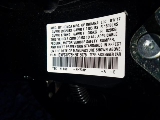 2017 HONDA CIVIC EXL 19XFC1F78HE013075