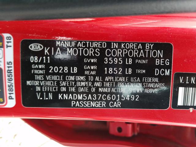 2012 KIA RIO LX KNADM5A37C6015492