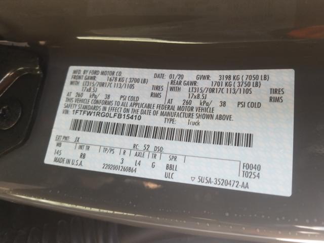2020 FORD F150 RAPTO 1FTFW1RG0LFB15410