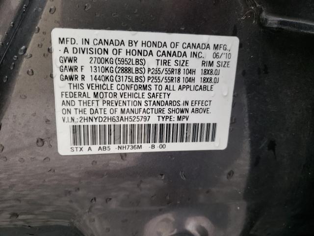 2010 ACURA MDX 2HNYD2H63AH525797