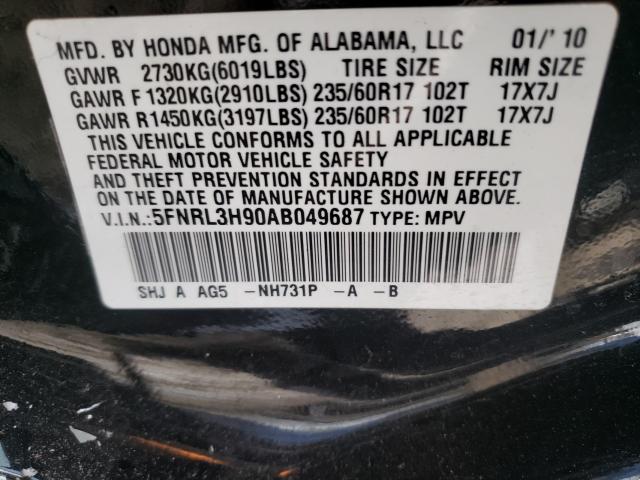 2010 HONDA ODYSSEY TO 5FNRL3H90AB049687