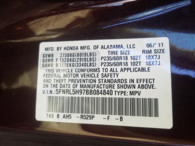 2011 HONDA ODYSSEY TO 5FNRL5H97BB084840