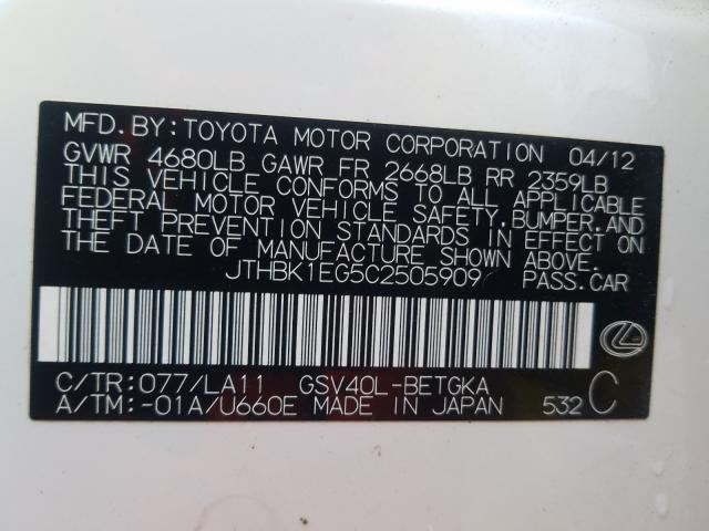 2012 LEXUS ES 350 JTHBK1EG5C2505909