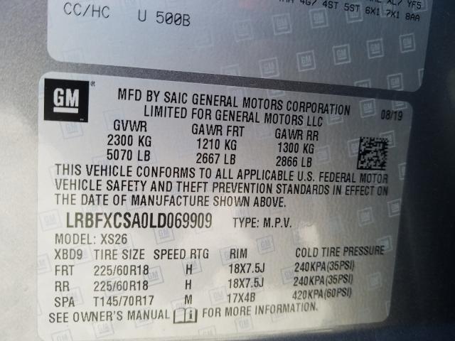 2020 BUICK ENVISION E LRBFXCSA0LD069909