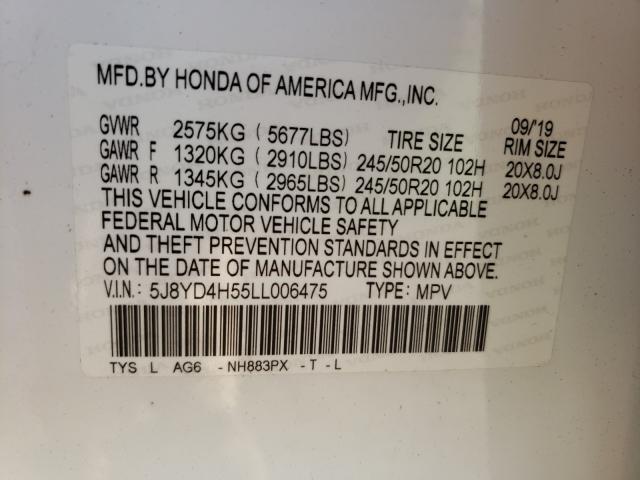 2020 ACURA MDX TECHNO 5J8YD4H55LL006475