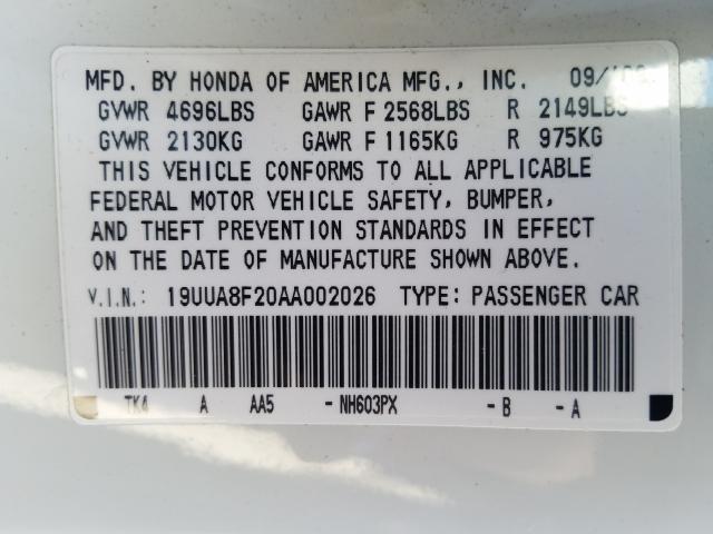 2010 ACURA TL 19UUA8F20AA002026