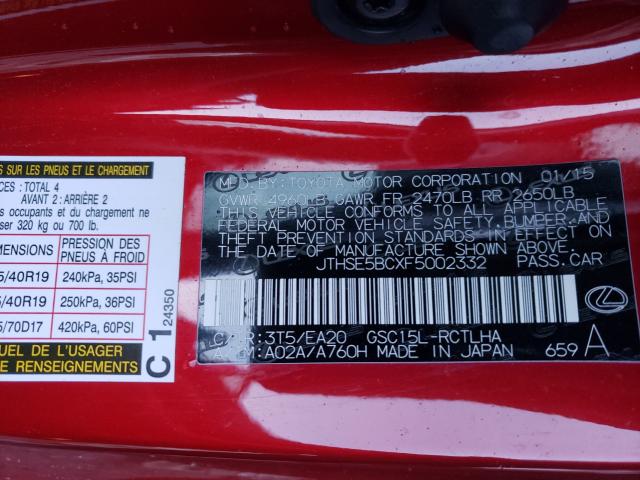 2015 LEXUS RC 350 JTHSE5BCXF5002332