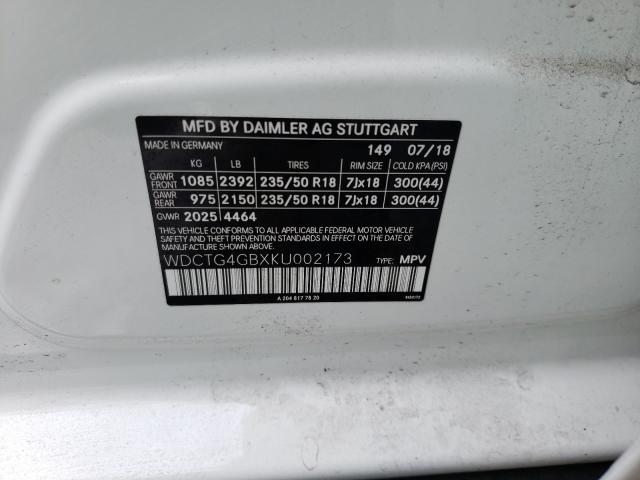 2019 MERCEDES-BENZ GLA 250 4M WDCTG4GBXKU002173