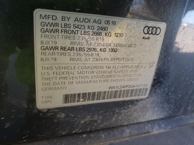 2016 AUDI Q5 PREMIUM WA1L2AFP2GA147128