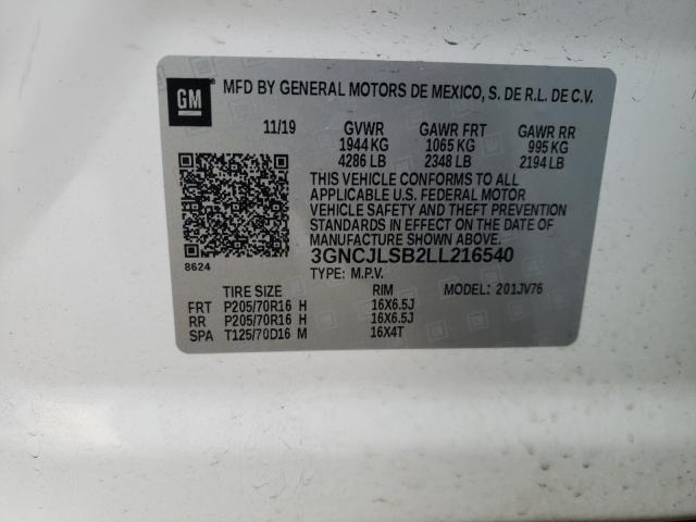 2020 CHEVROLET TRAX 1LT 3GNCJLSB2LL216540