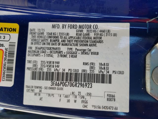 2016 FORD FUSION S 3FA6P0G70GR296923