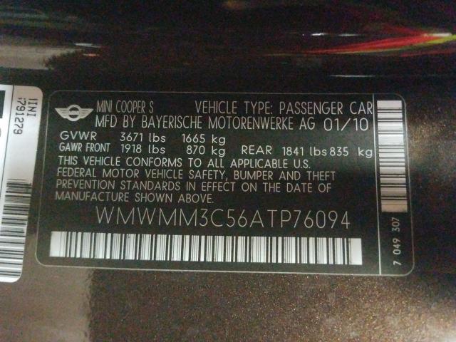 2010 MINI COOPER S WMWMM3C56ATP76094