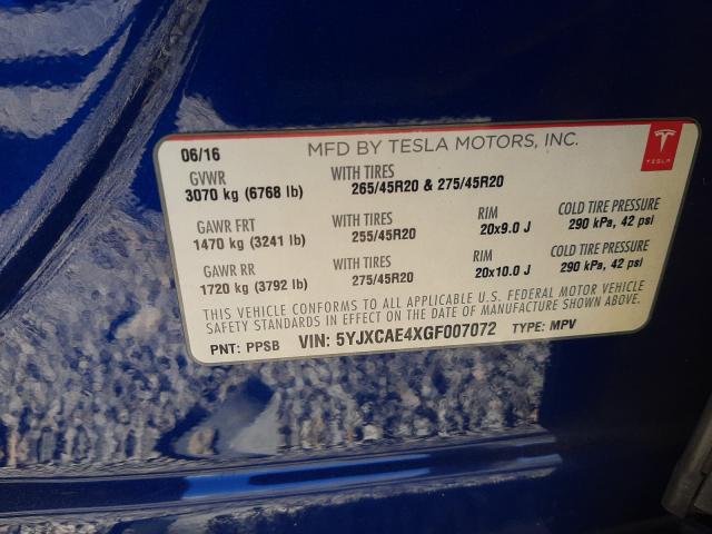 2016 TESLA MODEL X 5YJXCAE4XGF007072