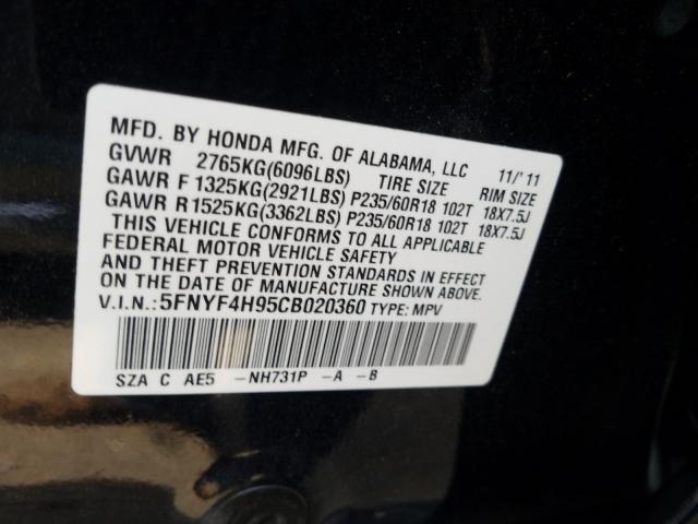 2012 HONDA PILOT TOUR 5FNYF4H95CB020360