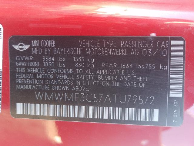 2010 MINI COOPER WMWMF3C57ATU79572