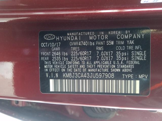2018 HYUNDAI TUCSON SEL KM8J3CA43JU597908