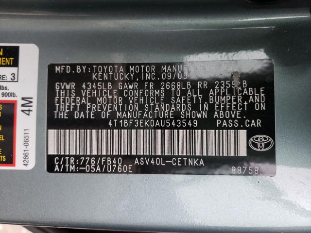 2010 TOYOTA CAMRY BASE 4T1BF3EK0AU543549