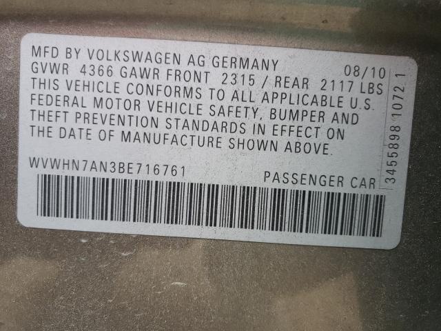 2011 VOLKSWAGEN CC LUXURY WVWHN7AN3BE716761