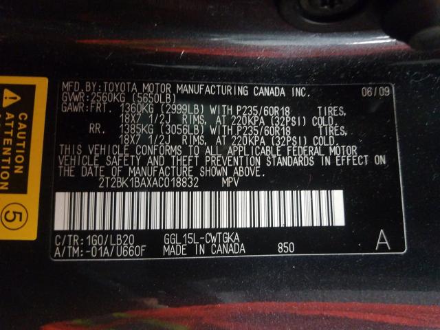 2010 LEXUS RX 350 2T2BK1BAXAC018832
