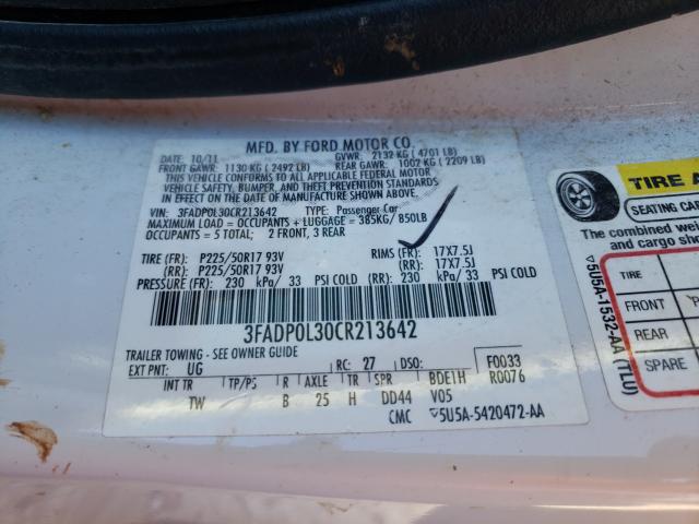 2012 FORD FUSION HYB 3FADP0L30CR213642