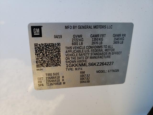 2019 GMC ACADIA SLT 1GKKNMLS6KZ264227
