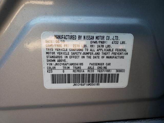 2010 INFINITI G37 BASE JN1CV6AP1AM204185