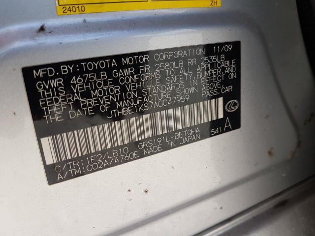 2010 LEXUS GS 350 JTHBE1KS7A0047959