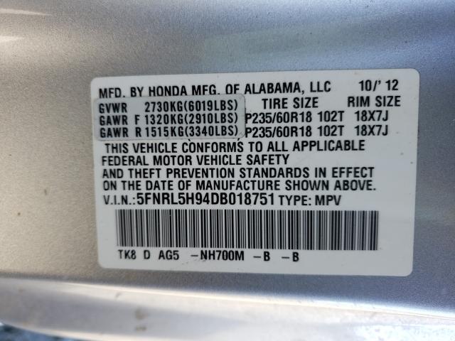 2013 HONDA ODYSSEY TO 5FNRL5H94DB018751
