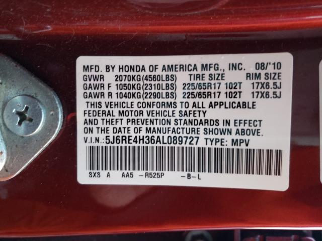 2010 HONDA CR-V LX 5J6RE4H36AL089727