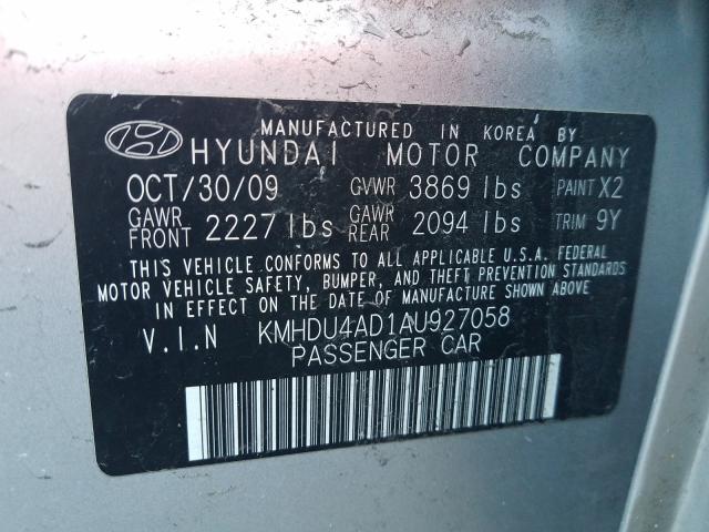 2010 HYUNDAI ELANTRA KMHDU4AD1AU927058