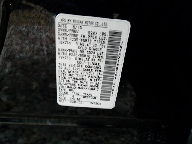2010 NISSAN MURANO S JN8AZ1MW2AW136017