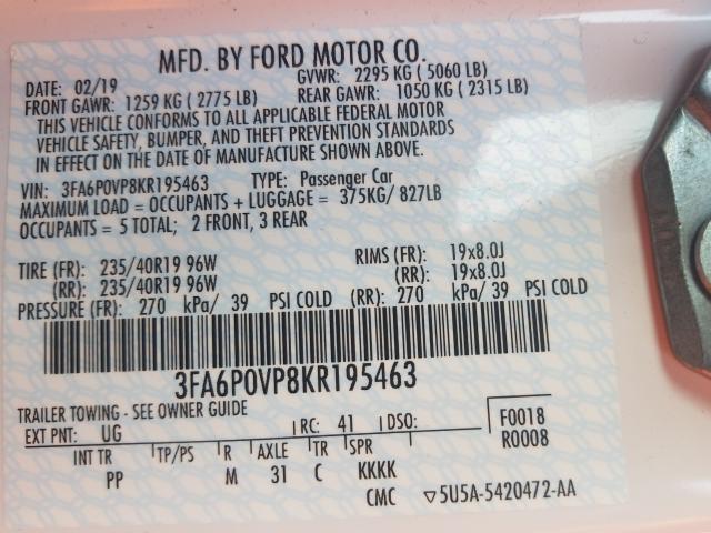 2019 FORD FUSION SPO 3FA6P0VP8KR195463