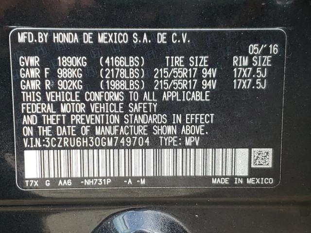2016 HONDA HR-V LX 3CZRU6H30GM749704