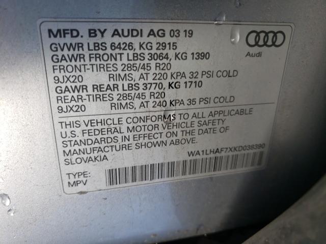 VIN WA1LHAF7XKD038390 2019 Audi Q7, Premium Plus no.10